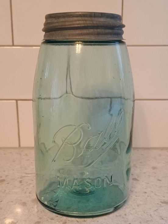 Ball Mason Aqua Glass Jar with Metal Lid